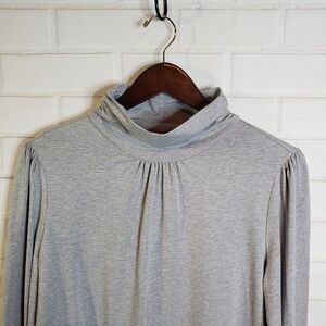 CUTE Soft Solid Gray Mock Neck Stretch Long Sleeve Pullover Top Shirt womens L